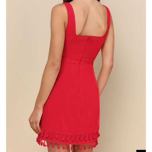 Lulus linen blend Feel the Sunshine Red Tassel Mini Dress size M - Picture 3 of 12